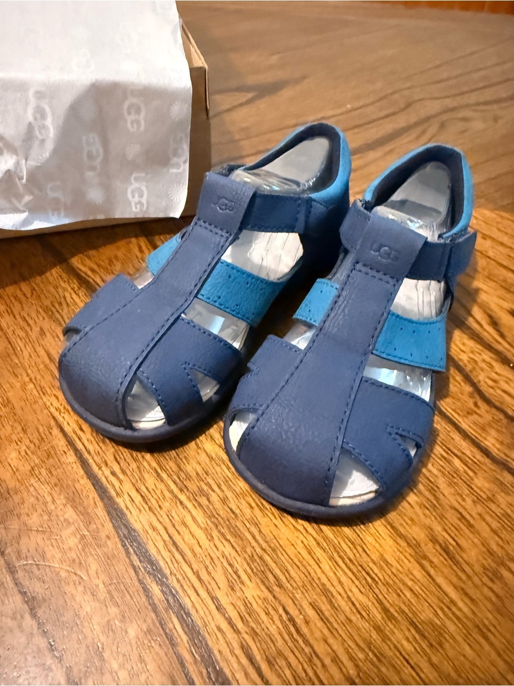 NWB Ugg T Kylo Kids Navy and Teal Sandals